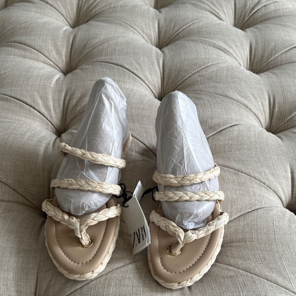 Zara Braided Sandals in Cream and Tan